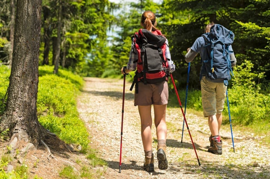 Hikers on path with trekking poles — Le Hameau des Oliviers à Vaison-la-Romaine
